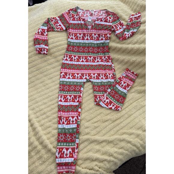 SHO SHO Llama Snowflake Jumpsuit Pajamas With Winter Holiday Christmas Festive L - Picture 1 of 8